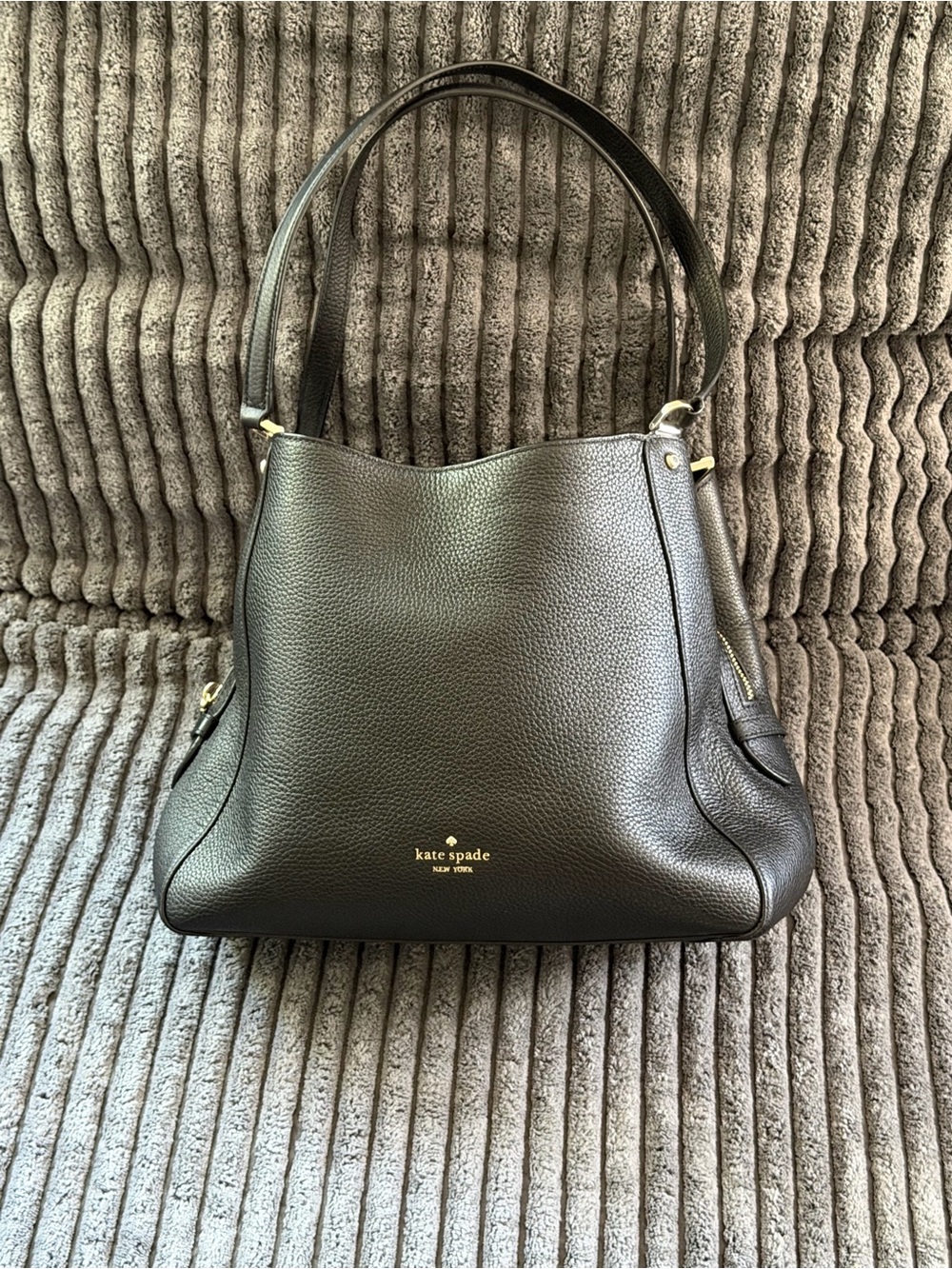 Kate Spade Black Pebbled Leather Shoulder Tote Bag Large EUC - Picture 2 of 13